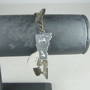 Vintage Charm Bracelet Praying Hands Heart Charms Vermont  State 7 inch Wildcat